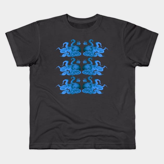 Lurking Blue Octopus Kids T-Shirt by JJacobs